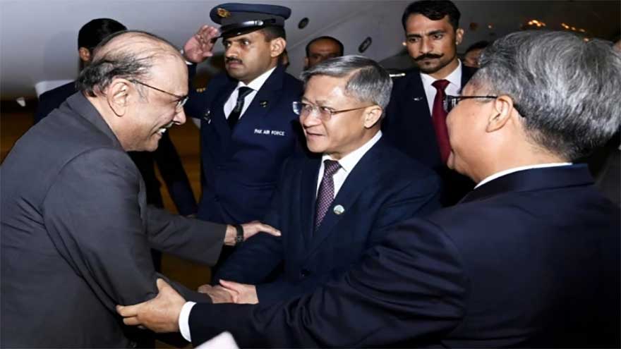 President reaches China for talks on economic, trade cooperation